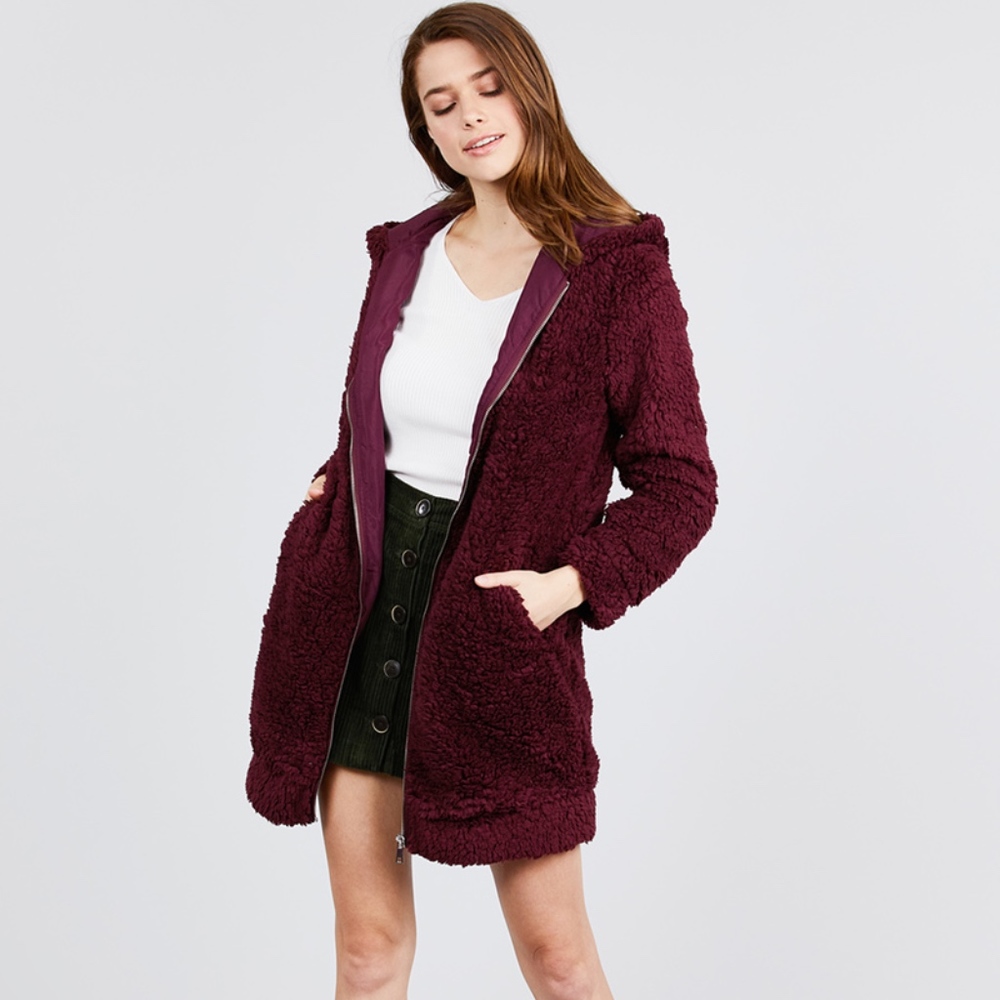 ⚠️1 LEFT‼️ TEDDY HOODIE FAUX FUR ZIP-UP JACKET